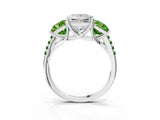 White gold Three-Stone Princess Cut Diamond Ring with Round with Peridot side stone Pavé Band and Prong Setting_3