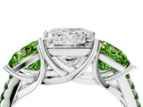 White gold Three-Stone Princess Cut Diamond Ring with Round with Peridot side stone Pavé Band and Prong Setting_4
