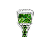 White gold Three-Stone Princess Cut Diamond Ring with Round with Peridot side stone Pavé Band and Prong Setting_5