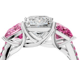 White gold Three-Stone Princess Cut Diamond Ring with Round with Pink Sapphire side stone Pavé Band and Prong Setting_16