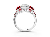 White gold Three-Stone Princess Cut Diamond Ring with Round with Ruby side stone Pavé Band and Prong Setting_15