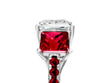 White gold Three-Stone Princess Cut Diamond Ring with Round with Ruby side stone Pavé Band and Prong Setting_17