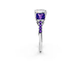White gold Three-Stone Princess Cut Diamond Ring with Round with Tanzanite side stone Pavé Band and Prong Setting_2