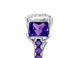 White gold Three-Stone Princess Cut Diamond Ring with Round with Tanzanite side stone Pavé Band and Prong Setting_5