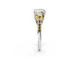 White gold Three-Stone Princess Cut Diamond Ring with Round with Yellow Sapphire side stone Pavé Band and Prong Setting_14