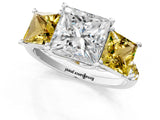 White gold Three-Stone Princess Cut Diamond Ring with Round with Yellow Sapphire side stone Pavé Band and Prong Setting_1
