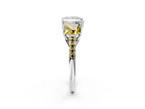 White gold Three-Stone Princess Cut Diamond Ring with Round with Yellow Sapphire side stone Pavé Band and Prong Setting_2