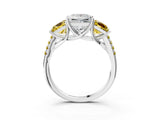 White gold Three-Stone Princess Cut Diamond Ring with Round with Yellow Sapphire side stone Pavé Band and Prong Setting_3