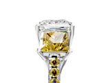 White gold Three-Stone Princess Cut Diamond Ring with Round with Yellow Sapphire side stone Pavé Band and Prong Setting_5