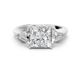 White gold Three-Stone Princess Cut Diamond Ring with Trillion Side Stones and Four-Prong Setting_58