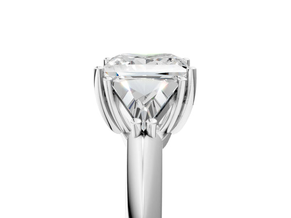 White gold Three-Stone Princess Cut Diamond Ring with Trillion Side Stones and Four-Prong Setting