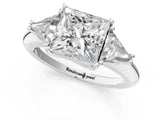 White gold Three-Stone Princess Cut Diamond Ring with Trillion Side Stones and Four-Prong Setting_79
