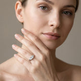White gold Three-Stone Princess Cut Diamond Ring with Trillion Side Stones on a Split Shank Band_19
