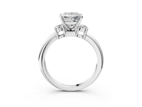 Sterling Silver Princess Cut Three Stone Engagement Ring Setting with Round Side Stones