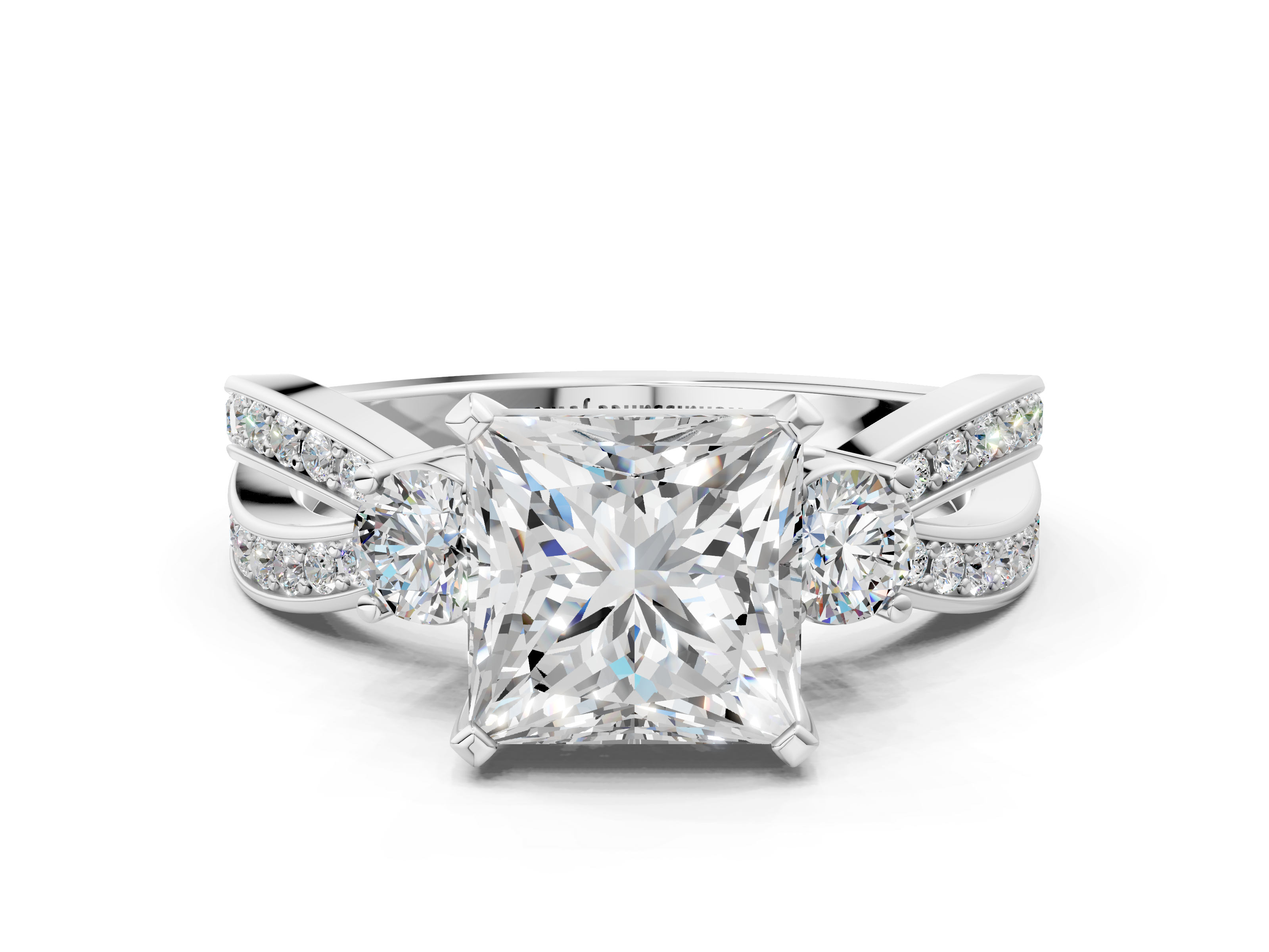 White gold Three-Stone Princess Cut Diamond Twist Band with Prong Setting_56