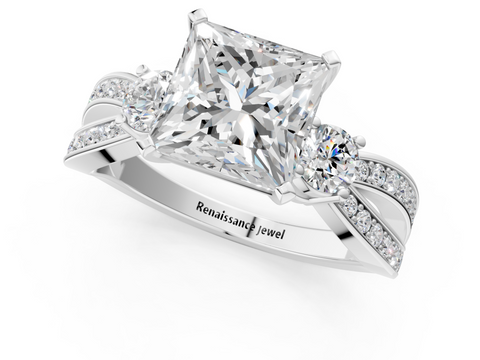 White gold Three-Stone Princess Cut Diamond Twist Band with Prong Setting_57