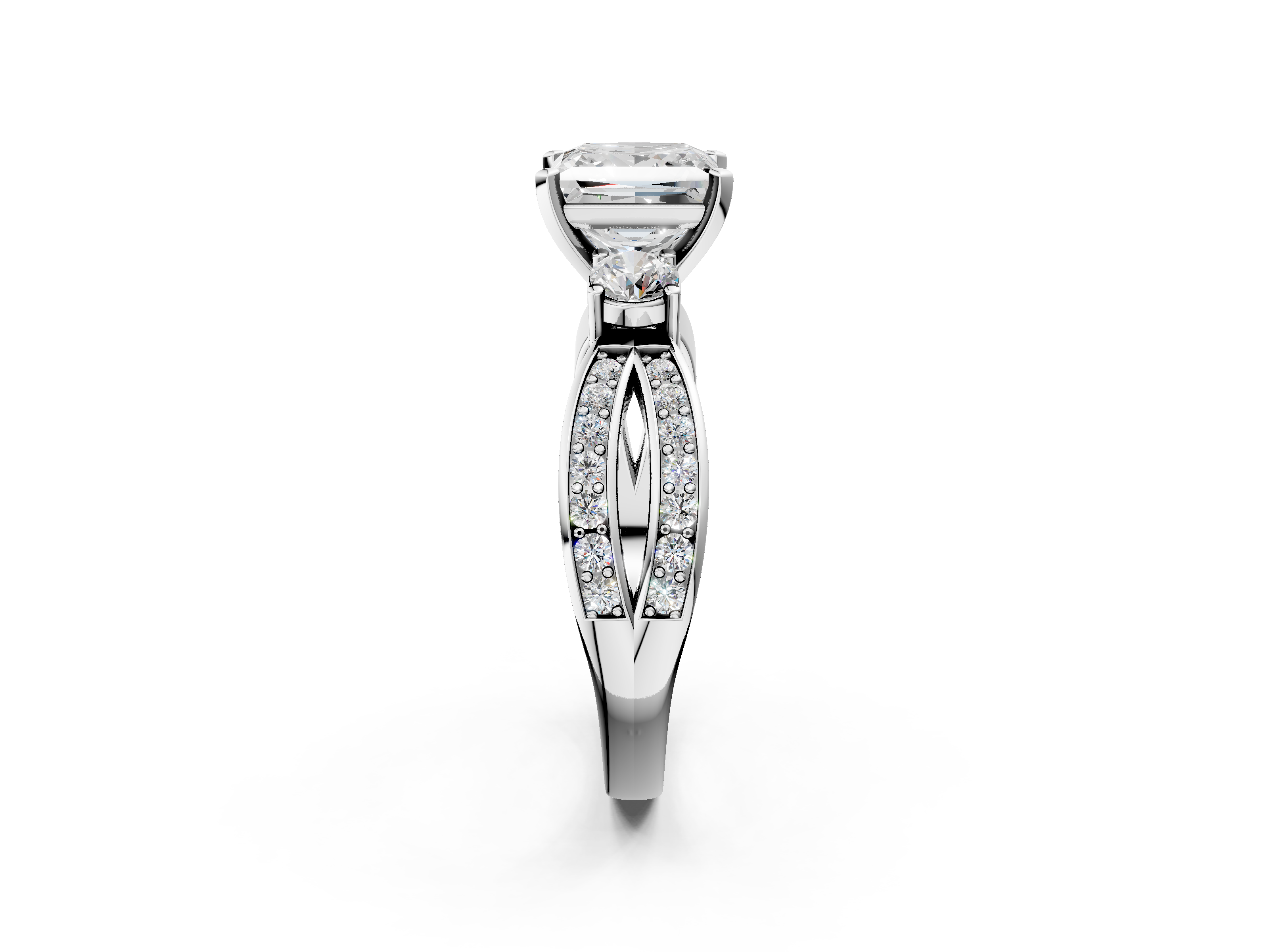 White gold Three-Stone Princess Cut Diamond Twist Band with Prong Setting_58