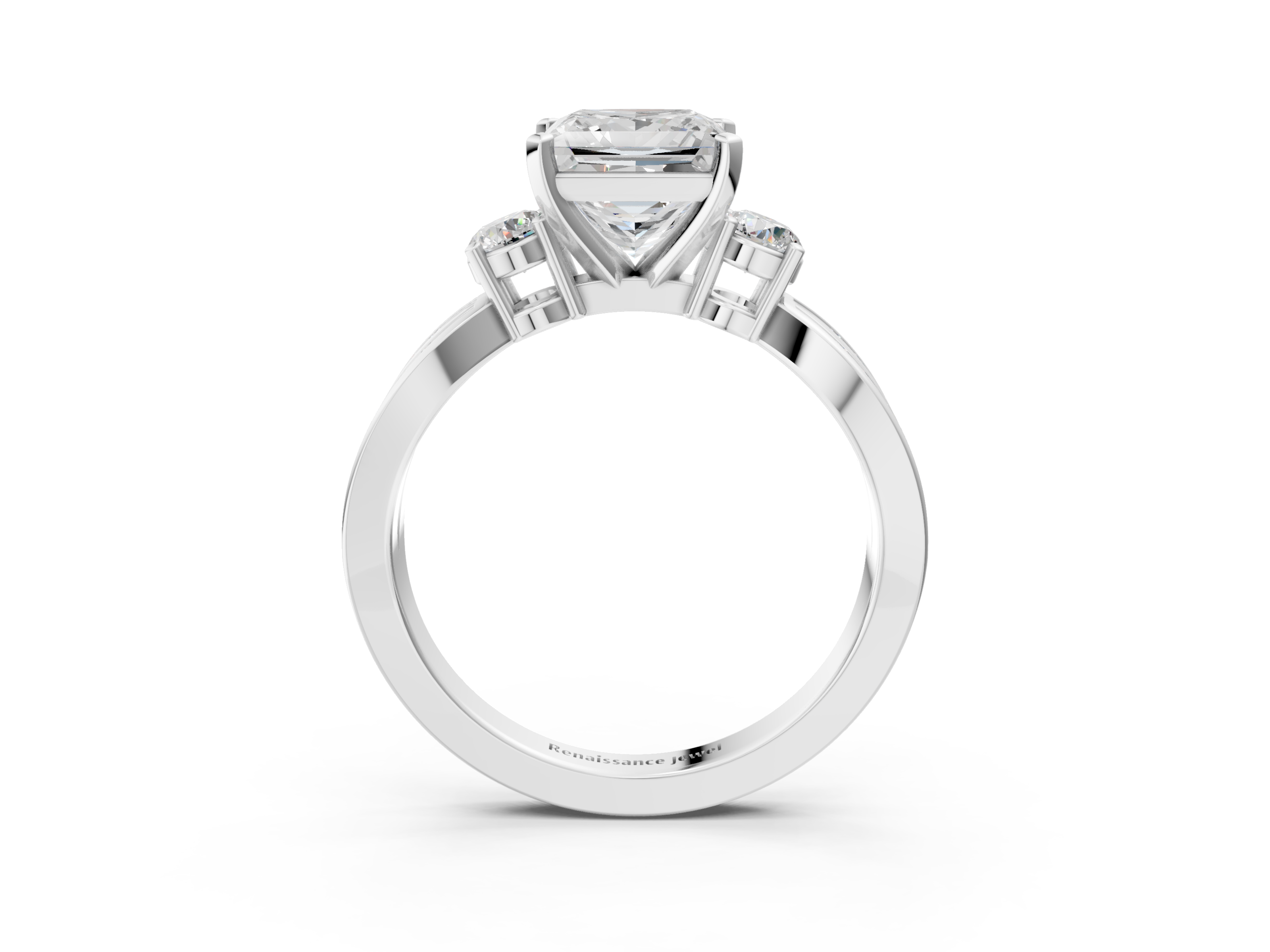White gold Three-Stone Princess Cut Diamond Twist Band with Prong Setting_59