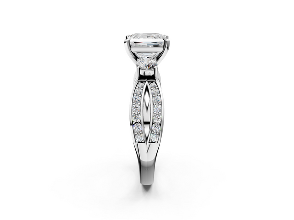 White Gold Princess Cut Three Stone Engagement Ring Setting with Graduated Pave Split Twist Band