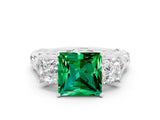 White gold Three-Stone Princess Cut Emerald Braided Band Ring with Four-Prong Setting_30