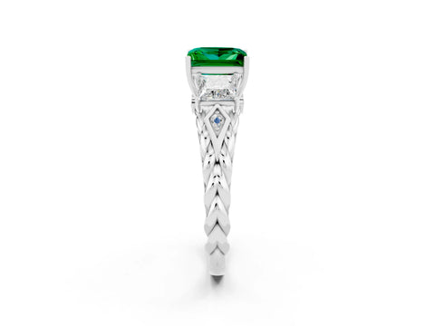 White gold Three-Stone Princess Cut Emerald Braided Band Ring with Four-Prong Setting_32