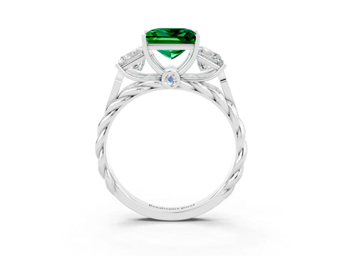 White gold Three-Stone Princess Cut Emerald Braided Band Ring with Four-Prong Setting_39