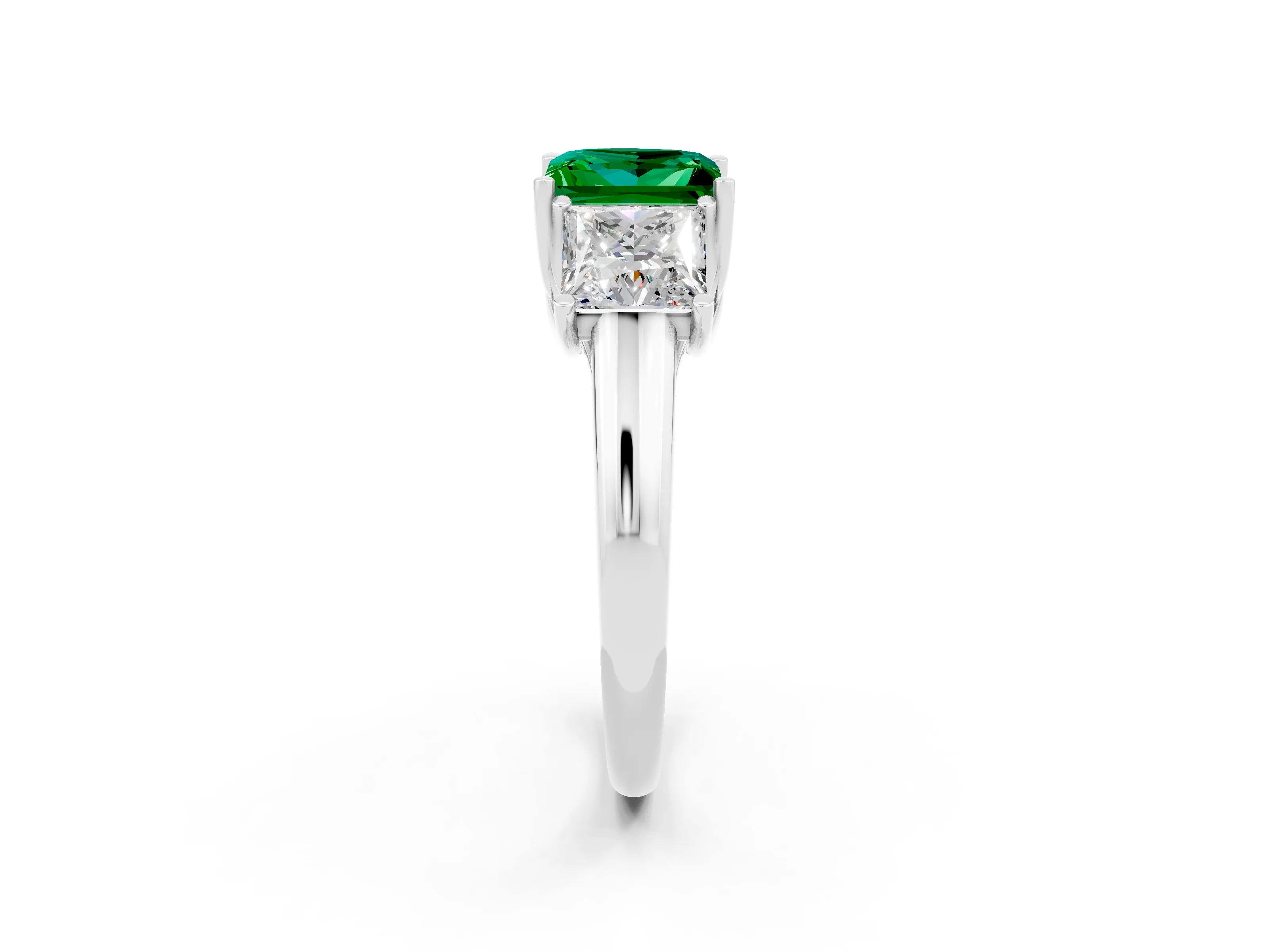 White gold Three-Stone Princess Cut Emerald Engagement Ring with Prong Setting_2