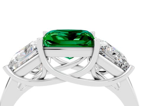 White gold Three-Stone Princess Cut Emerald Engagement Ring with Prong Setting_4