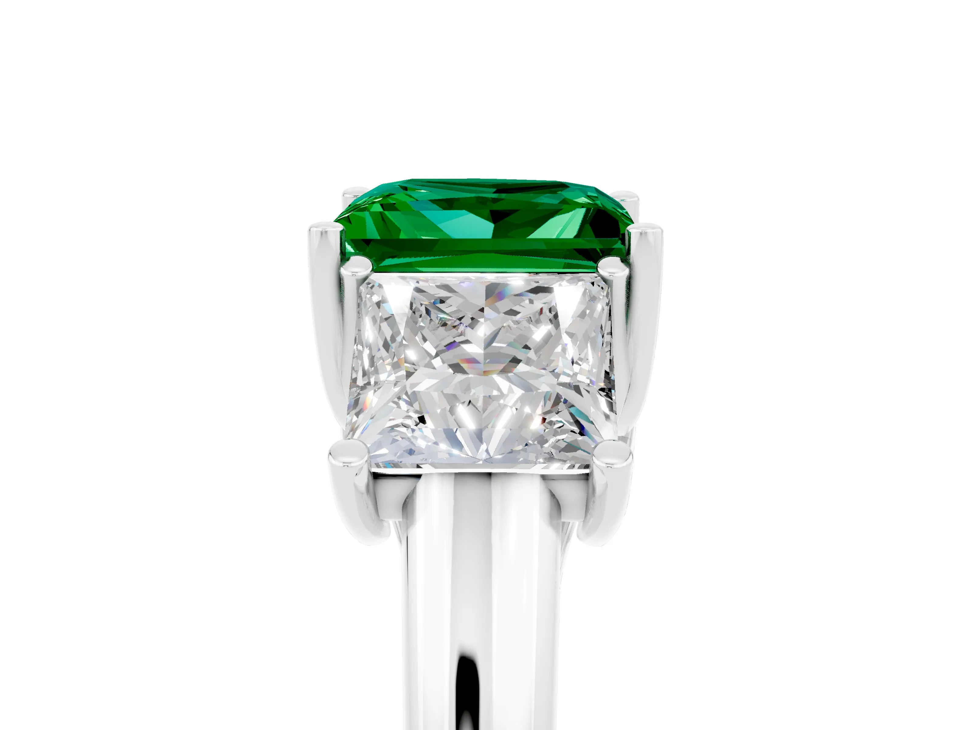 White gold Three-Stone Princess Cut Emerald Engagement Ring with Prong Setting_5