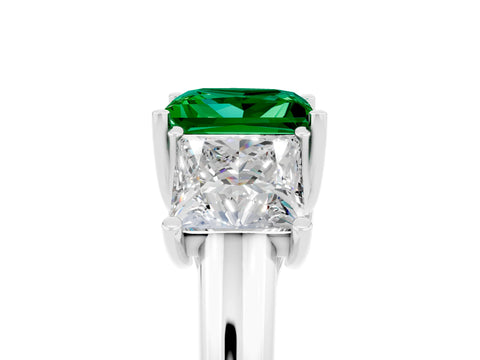 White gold Three-Stone Princess Cut Emerald Engagement Ring with Prong Setting_5