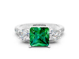 White gold Three-Stone Princess Cut Emerald Pavé Band with Four-Prong Setting