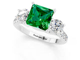 White gold Three-Stone Princess Cut Emerald Pavé Band with Four-Prong Setting_1