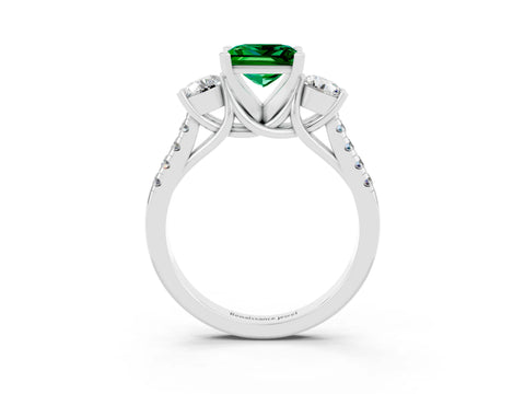 White gold Three-Stone Princess Cut Emerald Pavé Band with Four-Prong Setting_3