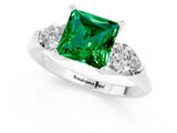 White gold Three-Stone Princess Cut Emerald Ring with Pear Side Stones and Four-Prong Setting_1
