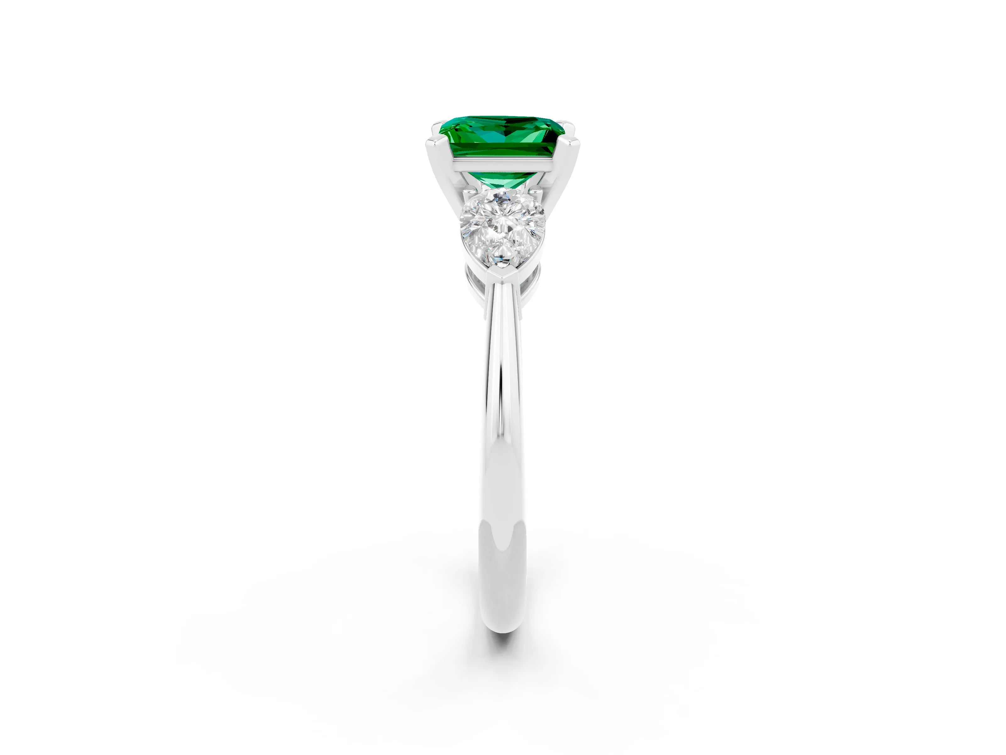 White gold Three-Stone Princess Cut Emerald Ring with Pear Side Stones and Four-Prong Setting_2