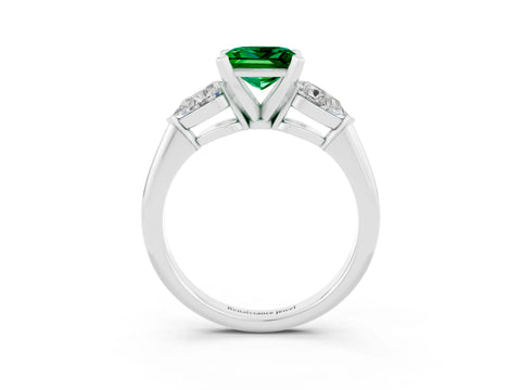 White gold Three-Stone Princess Cut Emerald Ring with Pear Side Stones and Four-Prong Setting_3