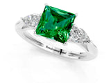 White gold Three-Stone Princess Cut Emerald Ring with Pear  Side Stones in Four-Prong Setting_13