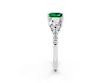 White gold Three-Stone Princess Cut Emerald Ring with Round  Pavé Band and Prong Setting_14