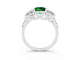 White gold Three-Stone Princess Cut Emerald Ring with Round  Pavé Band and Prong Setting_15