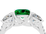 White gold Three-Stone Princess Cut Emerald Ring with Round  Pavé Band and Prong Setting_16