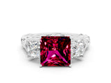 White gold Three-Stone Princess Cut Garnet Braided Band Ring with Four-Prong Setting_30