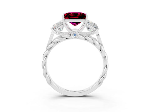 White gold Three-Stone Princess Cut Garnet Braided Band Ring with Four-Prong Setting_33