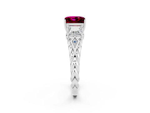 White gold Three-Stone Princess Cut Garnet Braided Band Ring with Four-Prong Setting_38