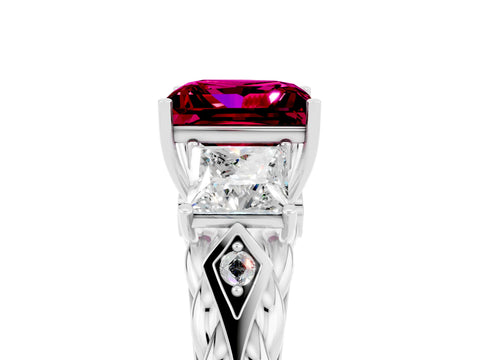 White gold Three-Stone Princess Cut Garnet Braided Band Ring with Four-Prong Setting_41