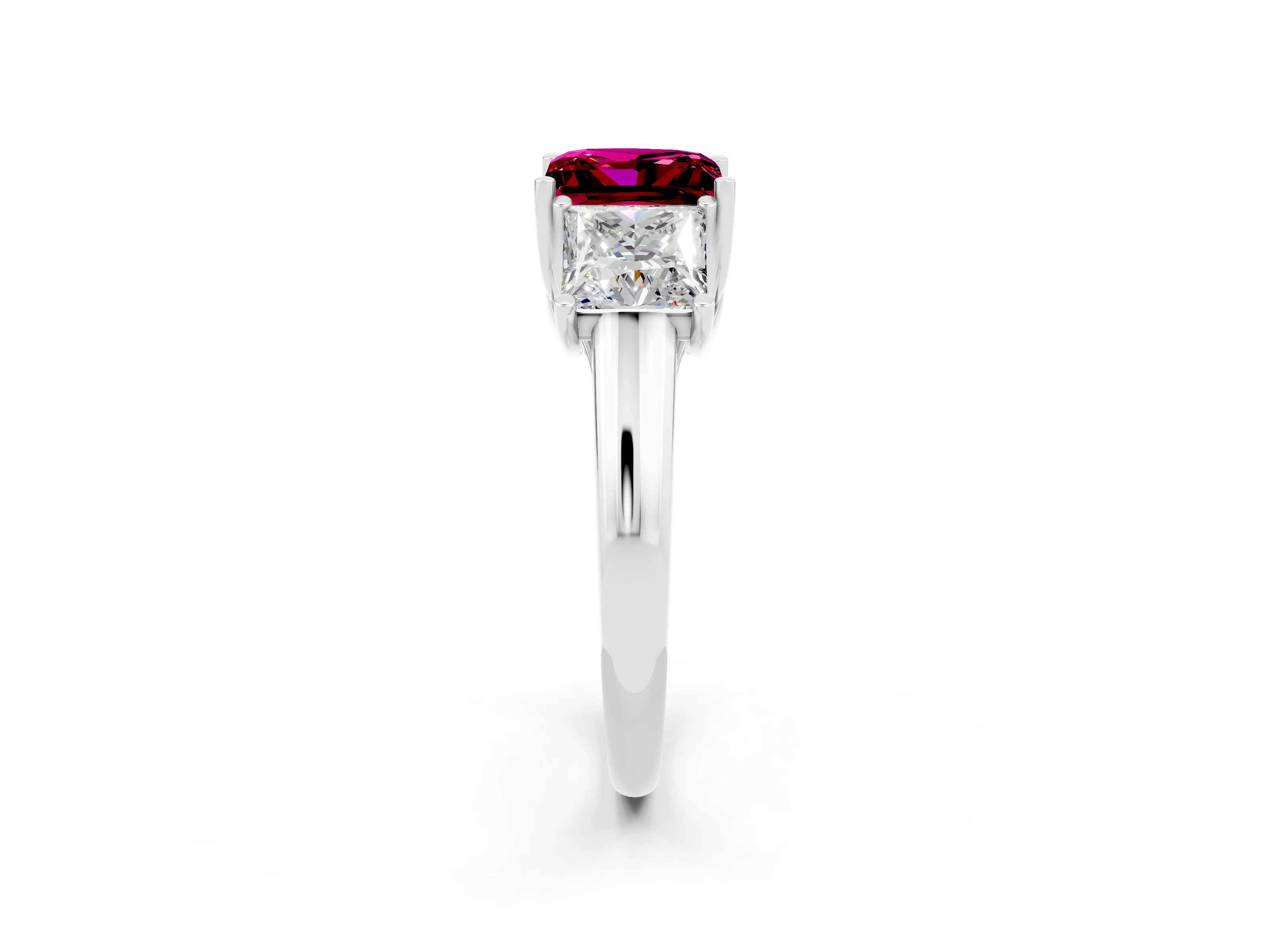 White gold Three-Stone Princess Cut Garnet Engagement Ring with Prong Setting_2