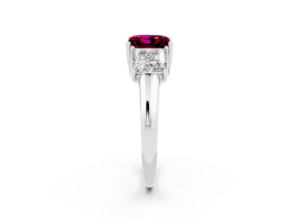 Platinum Three-Stone Princess Cut Garnet Engagement Ring with Prong Setting