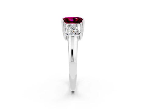 White gold Three-Stone Princess Cut Garnet Engagement Ring with Prong Setting_2
