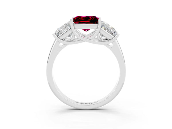 Platinum Three-Stone Princess Cut Garnet Engagement Ring with Prong Setting