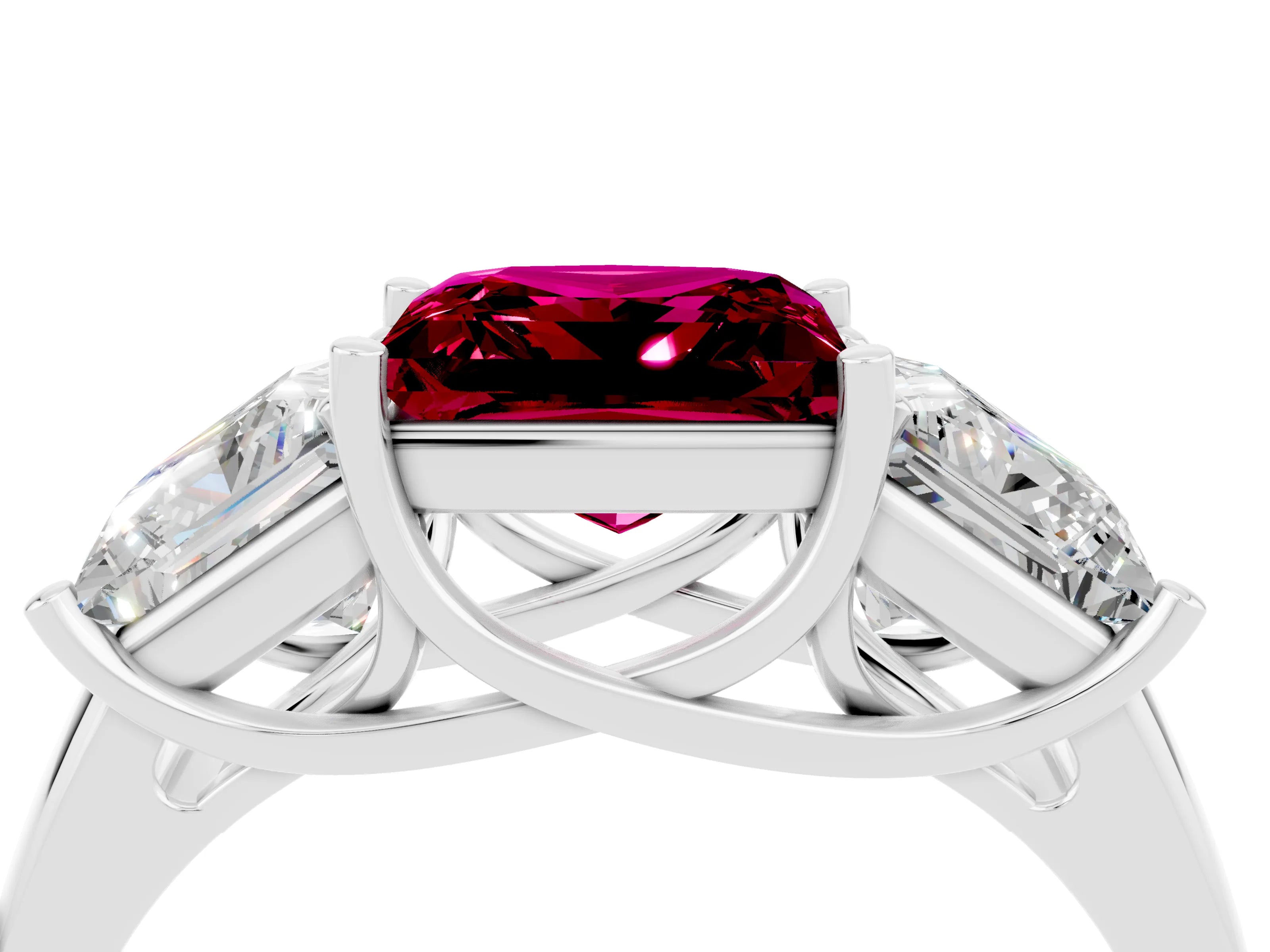White gold Three-Stone Princess Cut Garnet Engagement Ring with Prong Setting_4