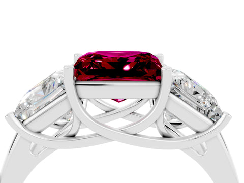 White gold Three-Stone Princess Cut Garnet Engagement Ring with Prong Setting_4